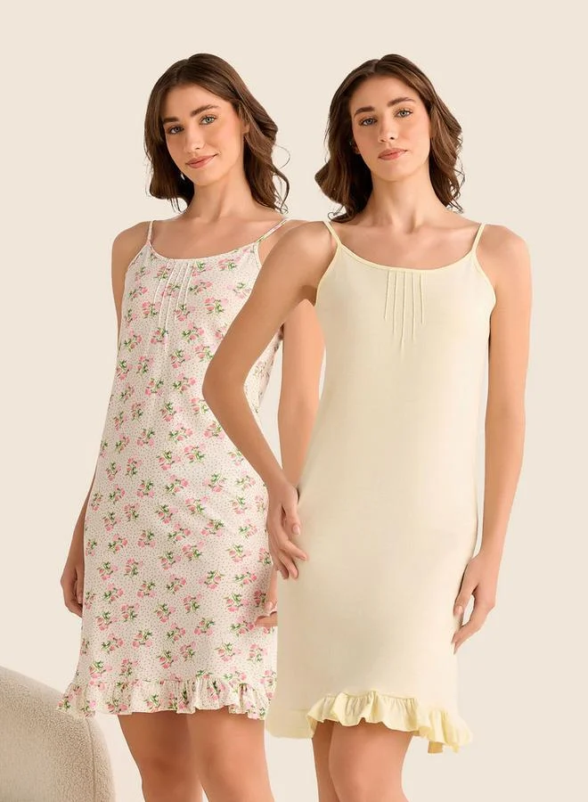 سبلاش فيڤ Set of 2 - Midi Slip Dress Strappy Ruffled Hem Cotton